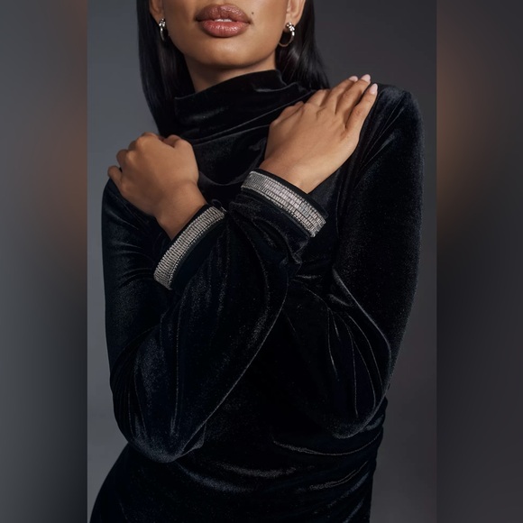 Anthropologie The Maya Ruched Cowl-Neck Dress: Velvet Long-Sleeve Edition - Picture 3 of 16